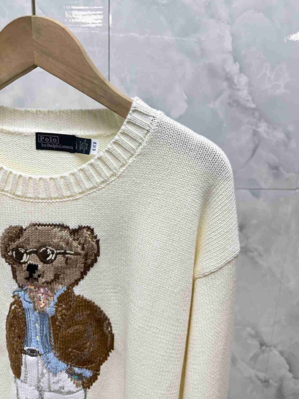 Polo Ralph Lauren Teddy Bear Ivory Crew Sweater - Picture 2 of 6